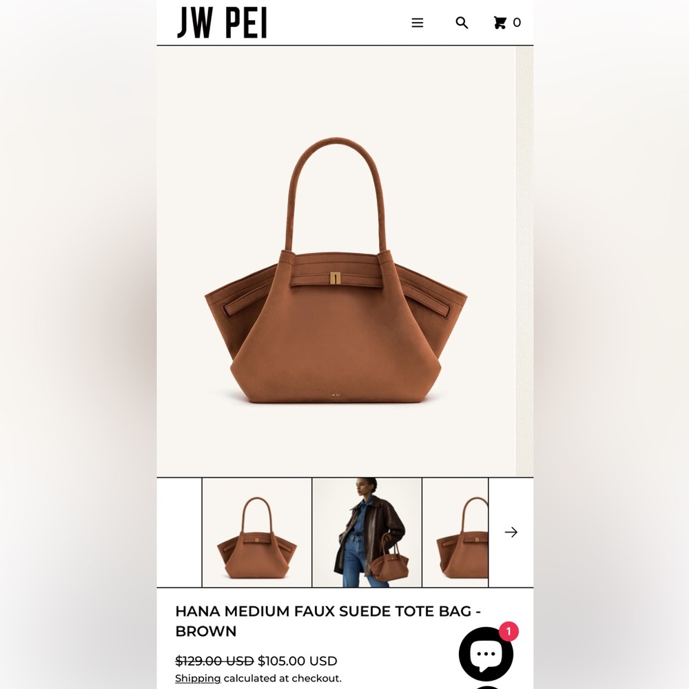 JW PEI Brown Hana Medium Faux Suede Tote Bag - Picture 2 of 7
